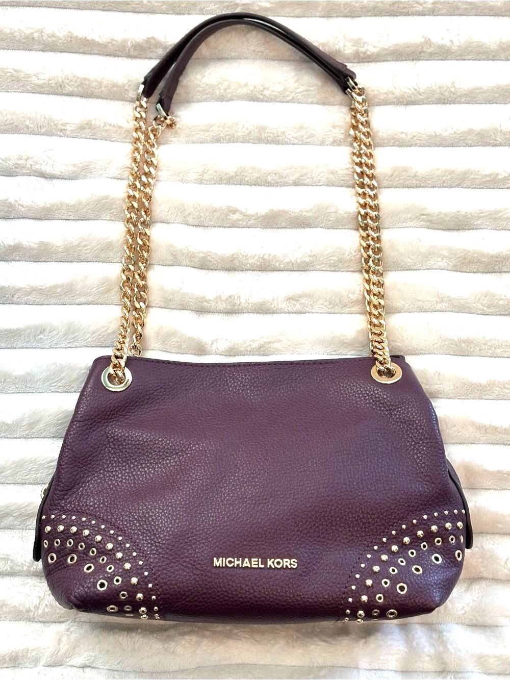 Michael Kors Jet Set Medium Chain Leather Messenger Shoulder Bag Damson Nwt